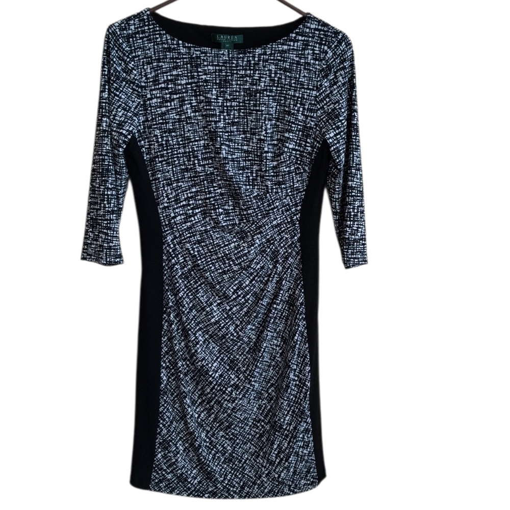 Lauren Ralph Lauren Black and White Two-Tone Dress With Ruched Waist Size 8P